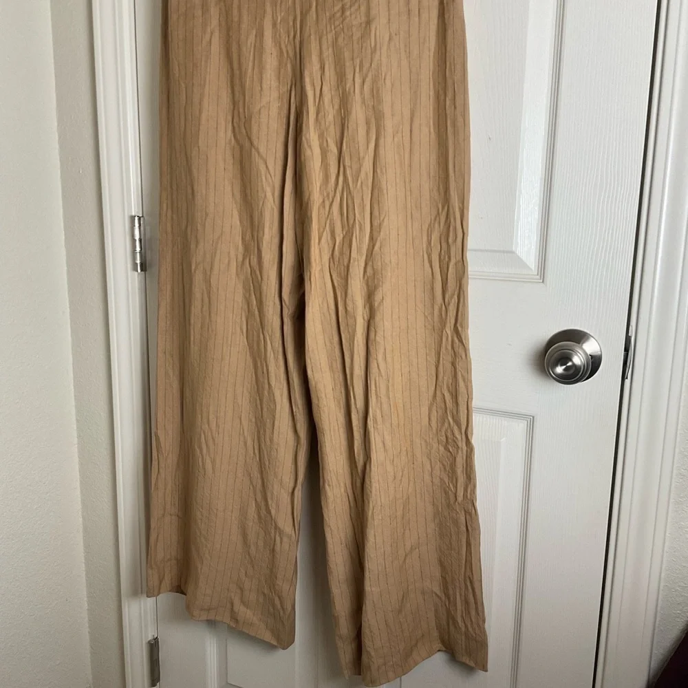 Linen-Blend Zara High-Waisted Pinstripe Wide Leg Pants Size Medium